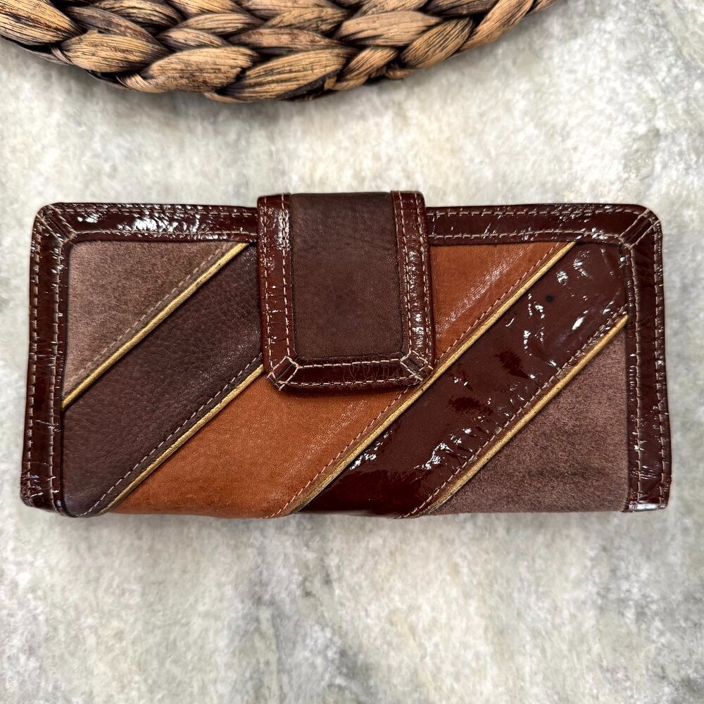 Fossil Brown Retro Boho Diagonal Suede & Leather … - image 1